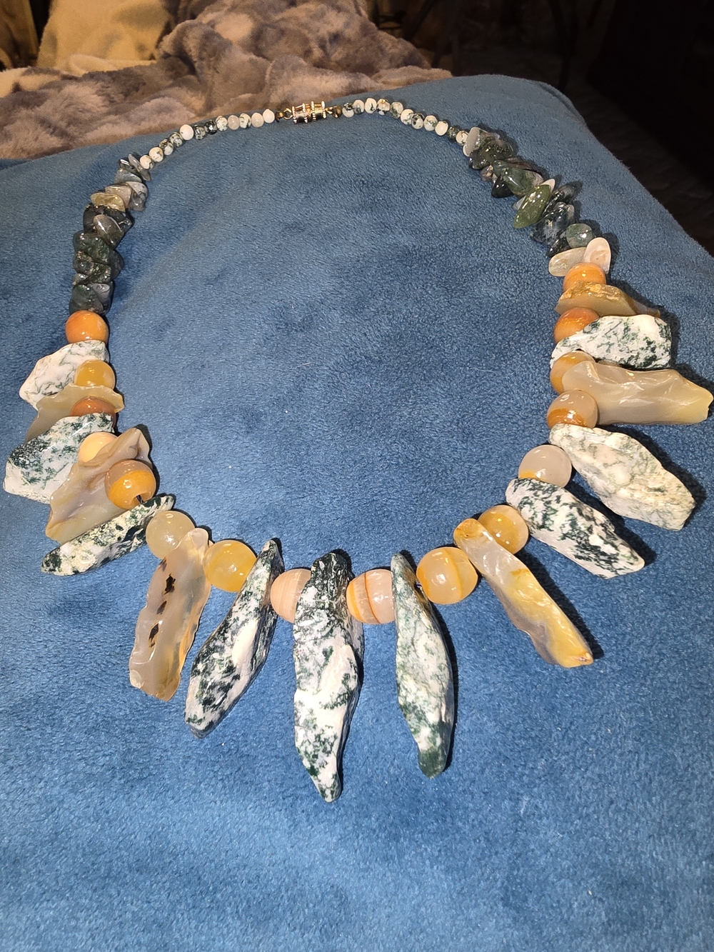 Handmade Green and Yellow Agate Statement Necklace 17" Total Length